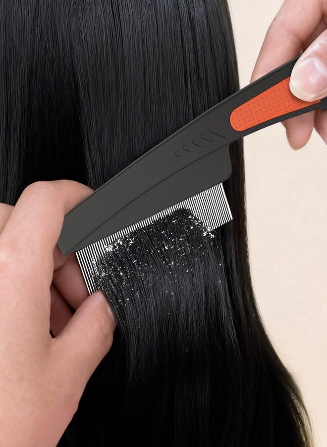 EHBELIF Dandruff Comb Fine Tooth Scalp Detox Comb Lice for Women, Men & Kids Stainless Steel Scalp Detoxing, Sweep & Massage Hair Brush Tool for Hair Care 3PC Black+Red - Image 2